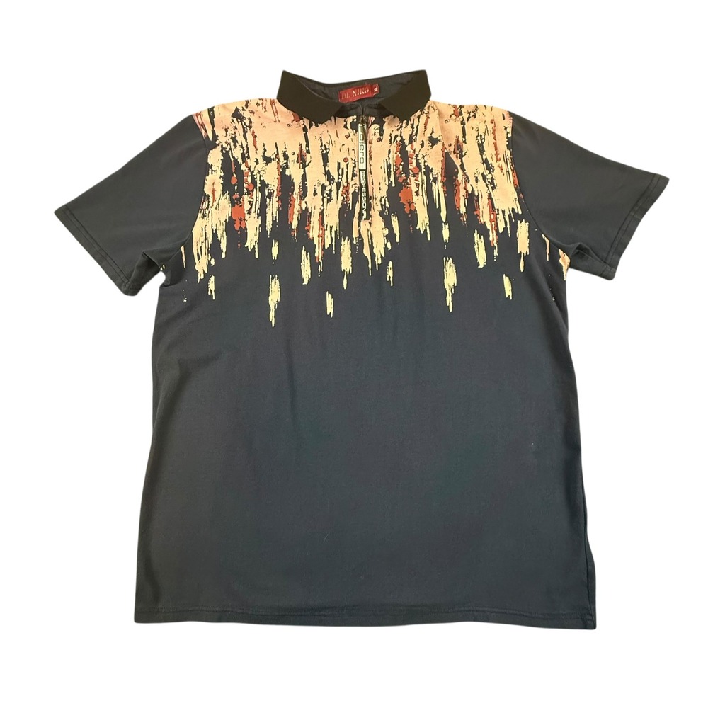 De-Niko Pajero Professional Mens XL Navy Blue Abstract Paint Drip Zip Polo Shirt